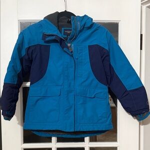 Lands' End Kids' Squall WATERPROOF/WINDPROOF Two-Tone Blue Hooded Puffer Jacket